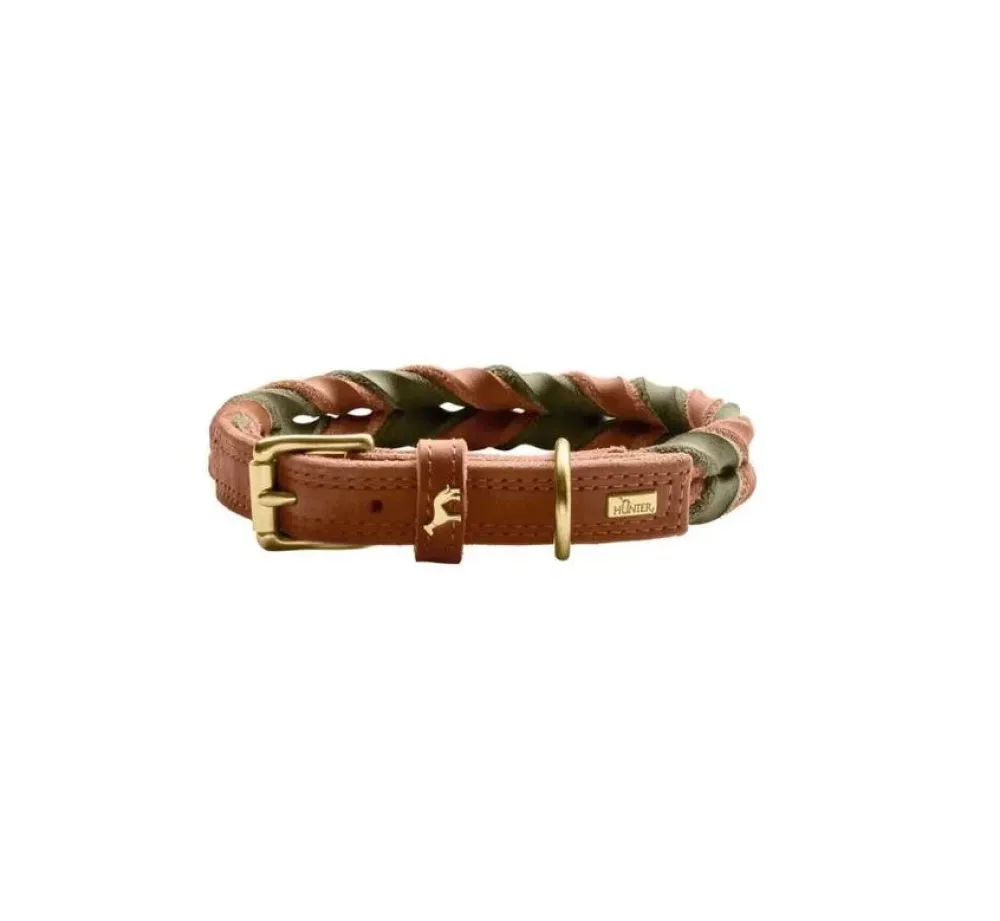 Hunter Hondenhalsband Solid Education Duo Cognac- Hondenhalsband