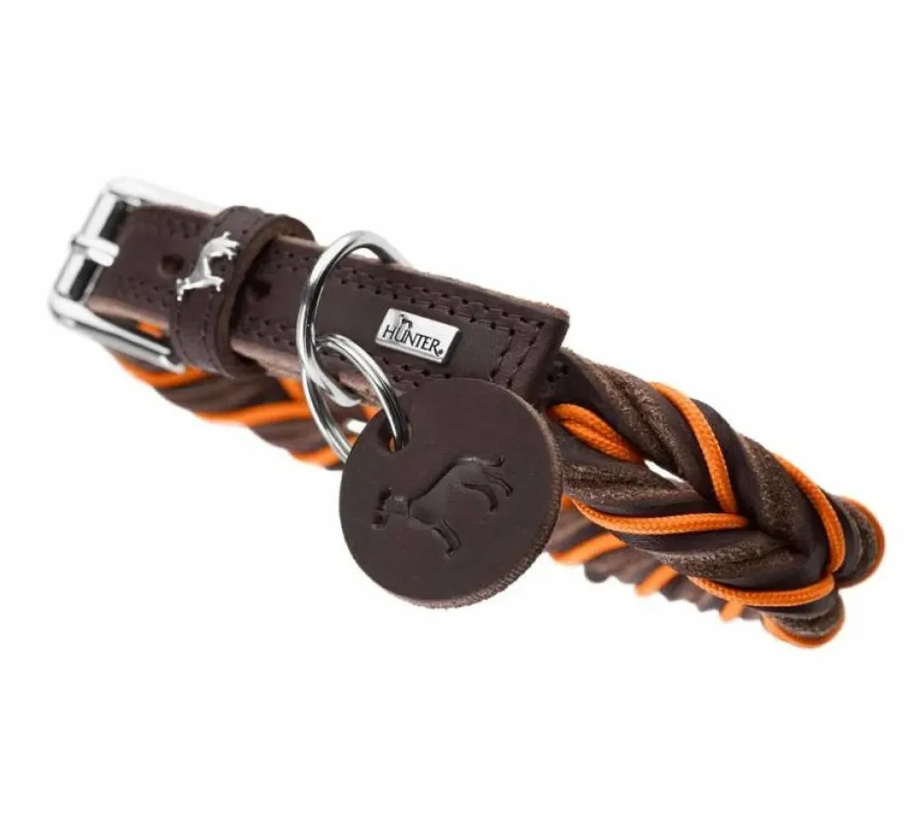 Hunter Hondenhalsband Solid Education Cord Bruin Oranje- Hondenhalsband