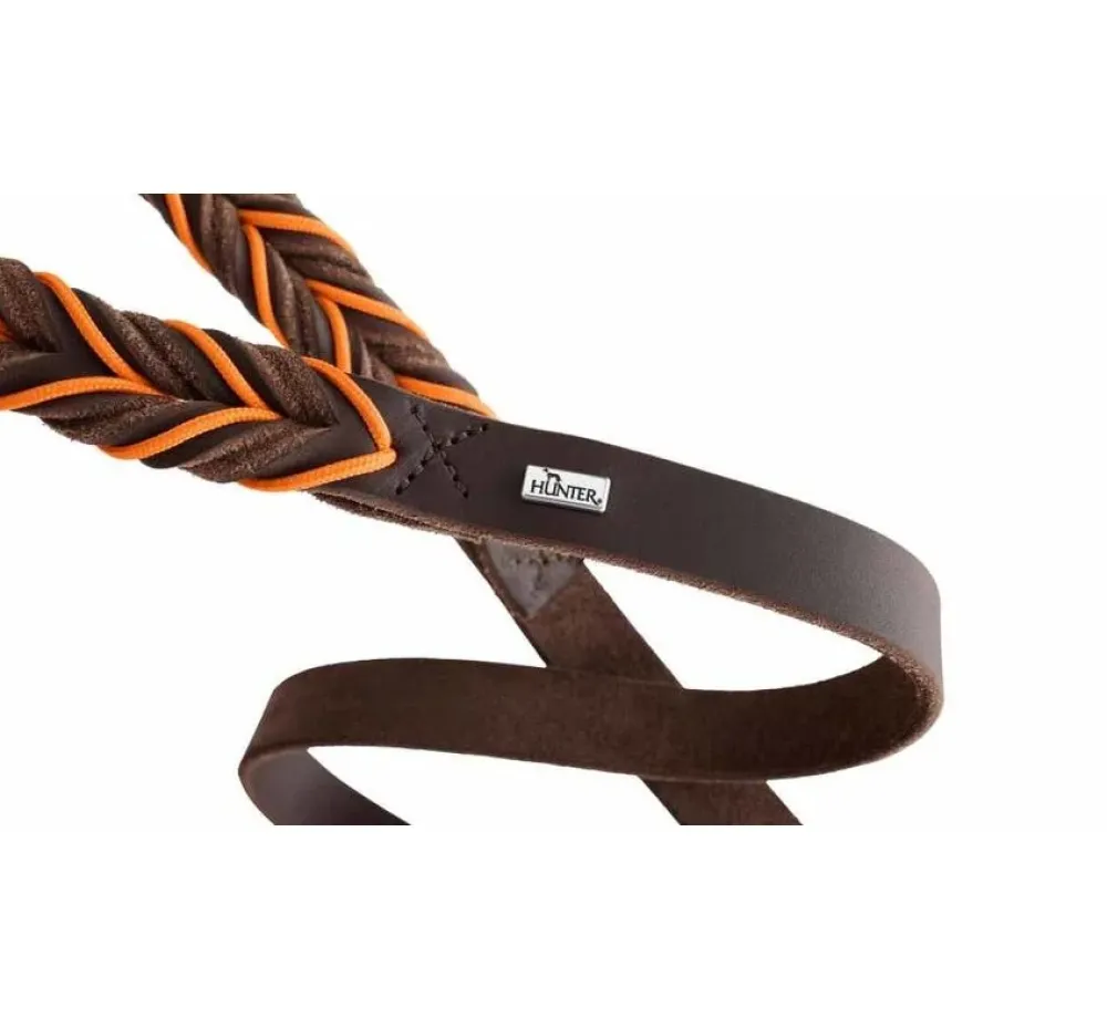 Hunter Hondenriem Solid Education Cord Bruin Oranje- Hunter Hondenriem