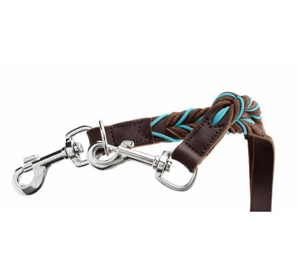 Hunter Hondenriem Solid Education Cord Bruin Turquoise- Hunter Hondenriem